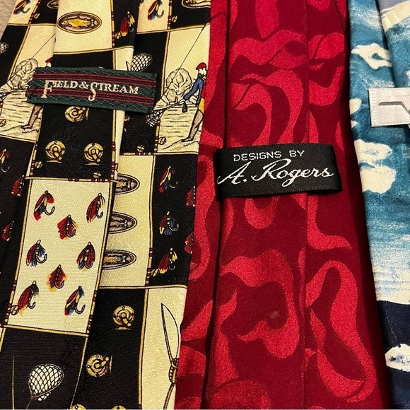 FOUR Vintage Silk Ties Fishing Novelty Prints Made in USA - Picture 7 of 14